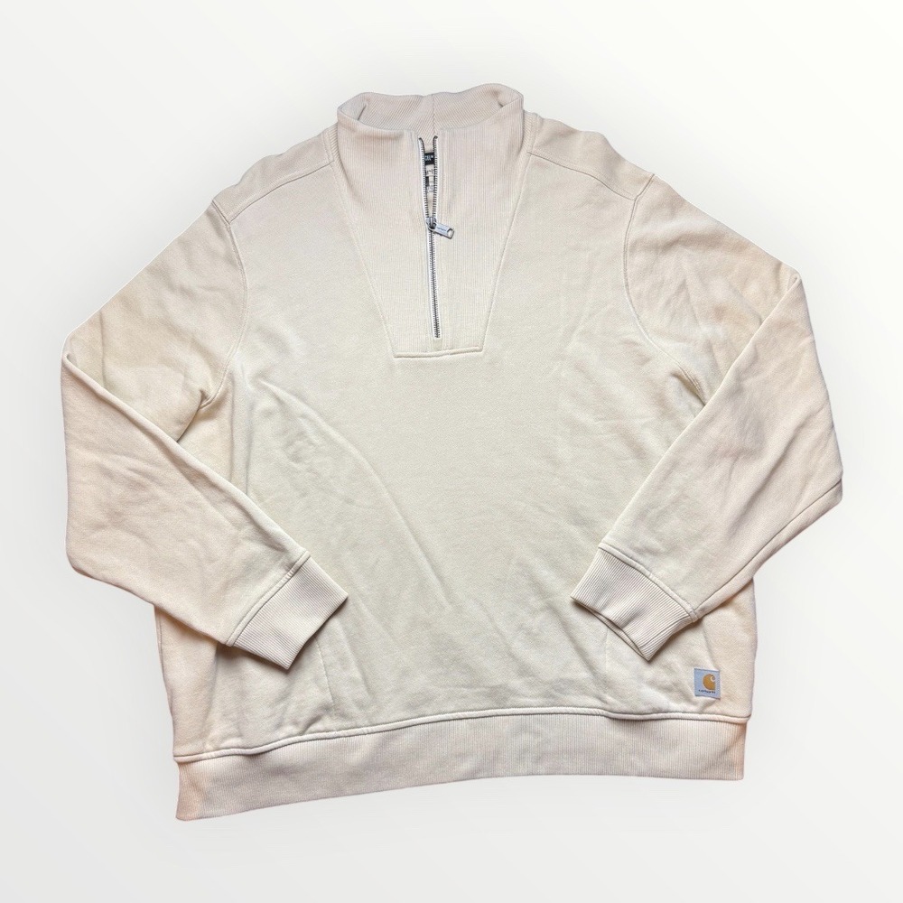 Carhartt Mens 2X Relaxed Fit Tencel Fiber Series Quarter Zip Sweatshirt Cream
